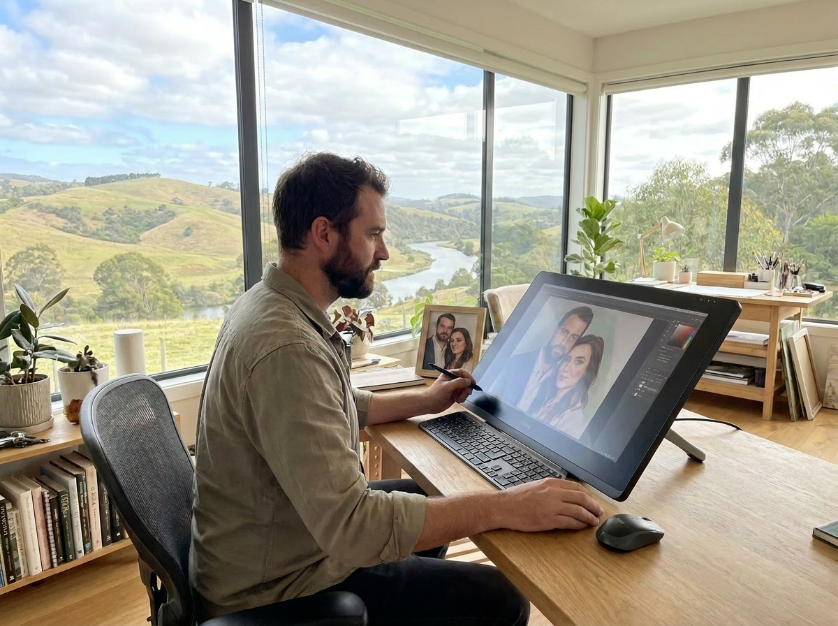Artist working on a custom digital portrait