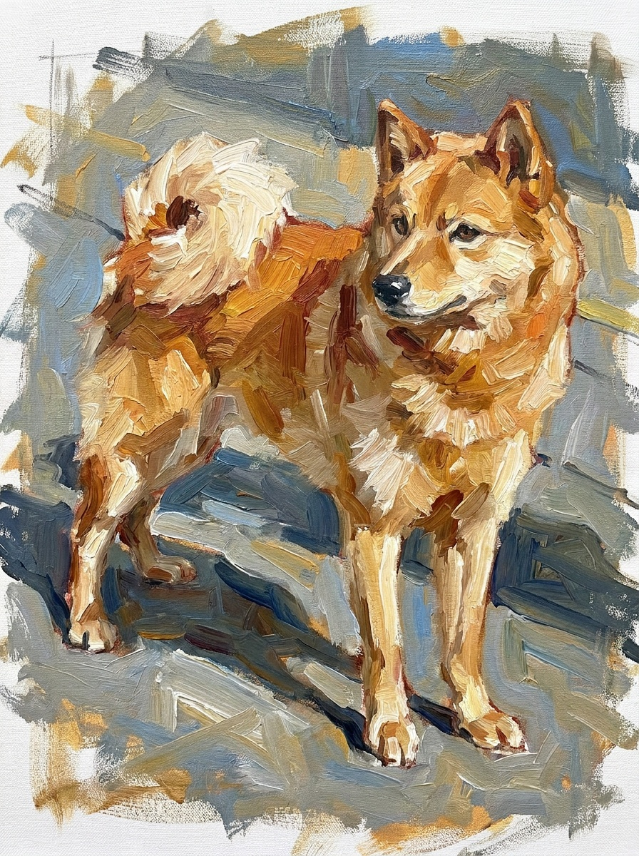 Painted digital portrait of a yellow Labrador retriever in profile with warm golden brushwork